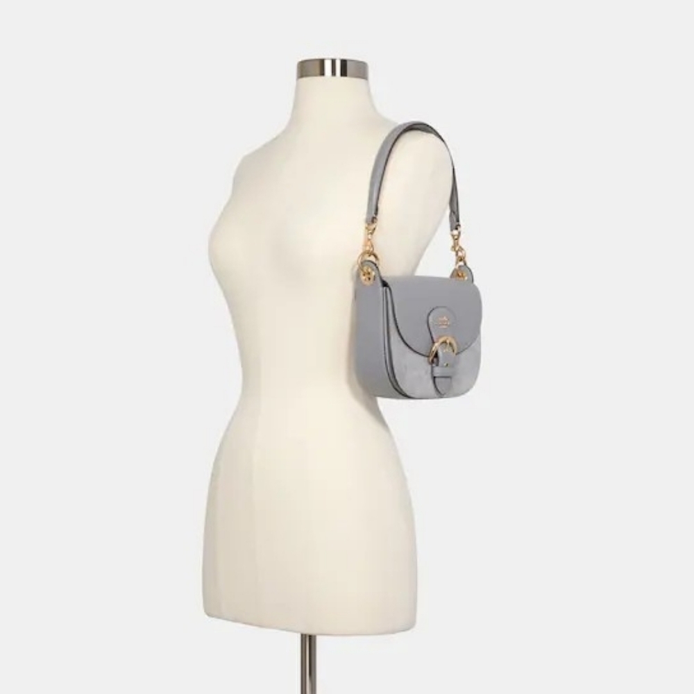 Coach Kleo Shoulder Bag 17 Suede Granite Gray With Gold Hardware  Crossbody - Picture 5 of 15